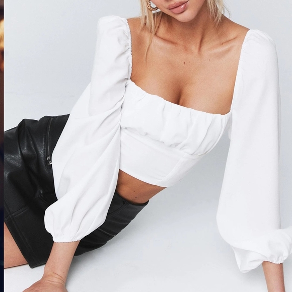 Princess Polly Elegant White Puff Sleeve Crop Top, Size 12 - Picture 3 of 10